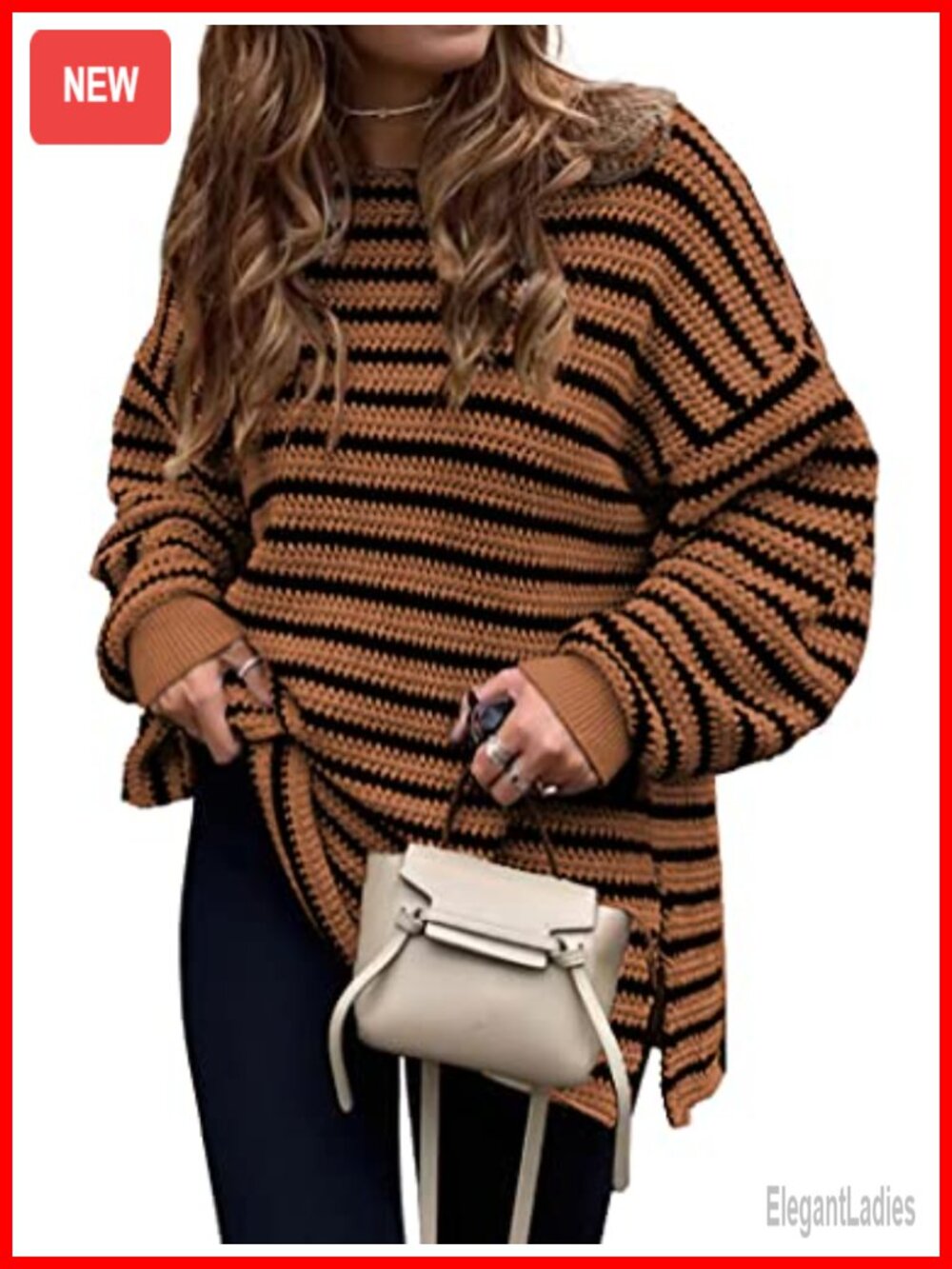 Oversized Striped Sweater Crewneck Long Sleeve Pullover Tunic